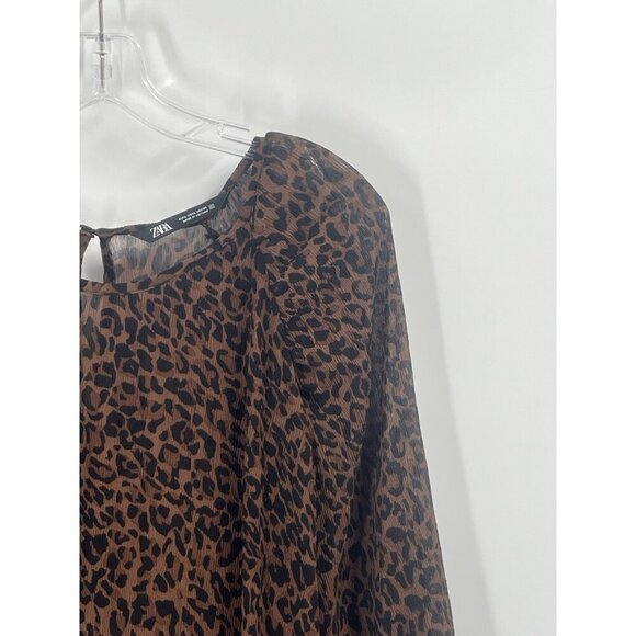 Zara Sheer Animal Print Blouse Sz Large Long Skeeve - Picture 3 of 5